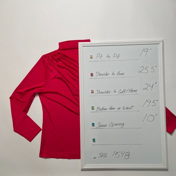 Curvy Sz 2X! Red Mock Neck Rouched Long Sleeve Top | Bold Luxe Layer - Picture 7 of 8